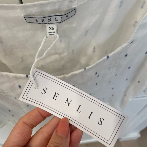 Senlis | White Floral Blue Dot Top - NWT - Picture 2 of 4